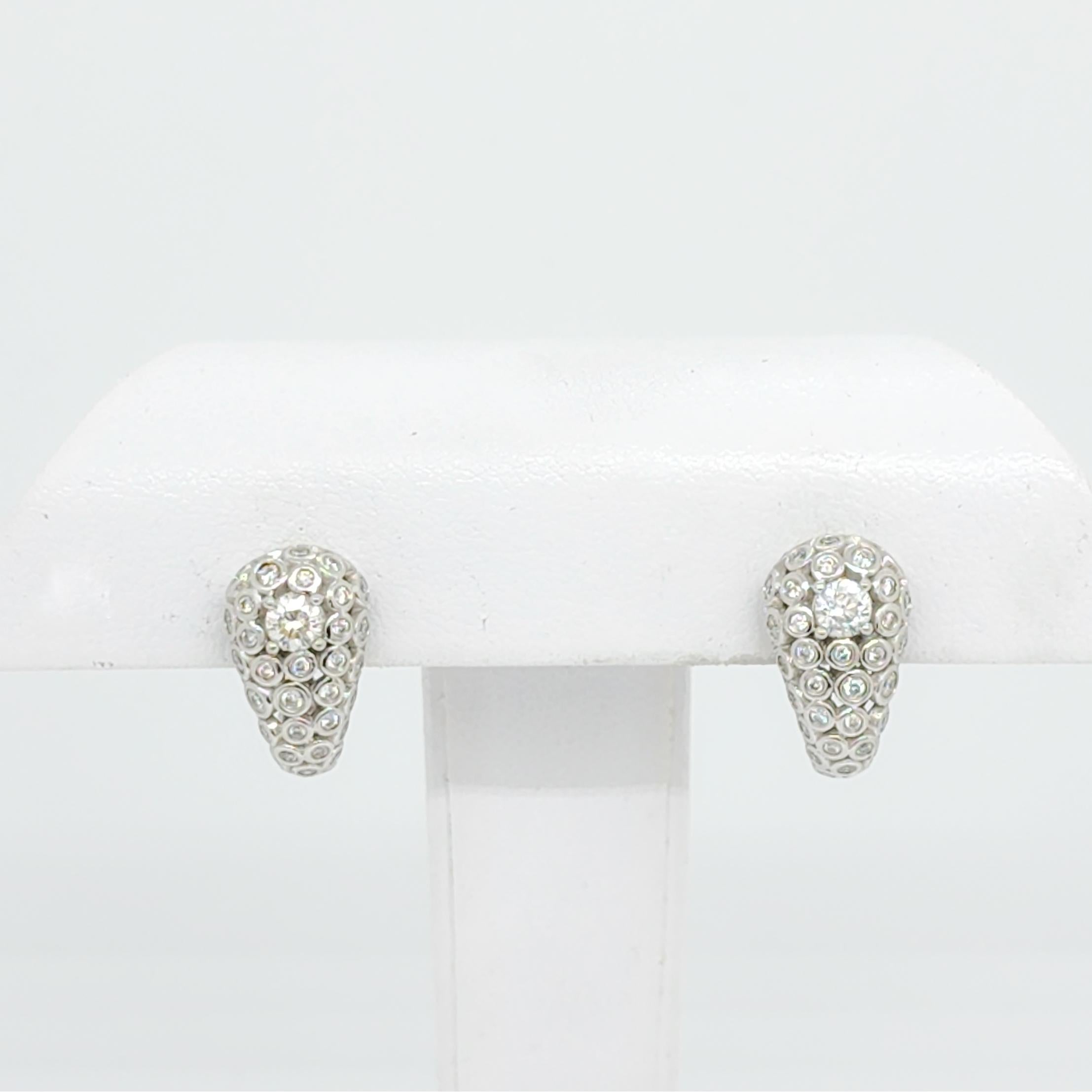 White Diamond Hook Shape Earrings in 14k White Gold For Sale 3