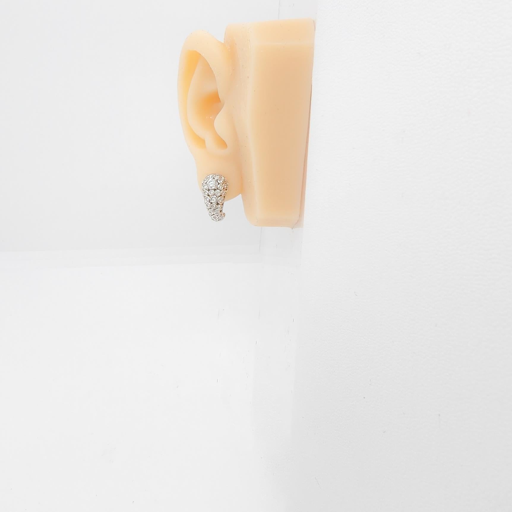 Women's or Men's White Diamond Hook Shape Earrings in 14k White Gold For Sale