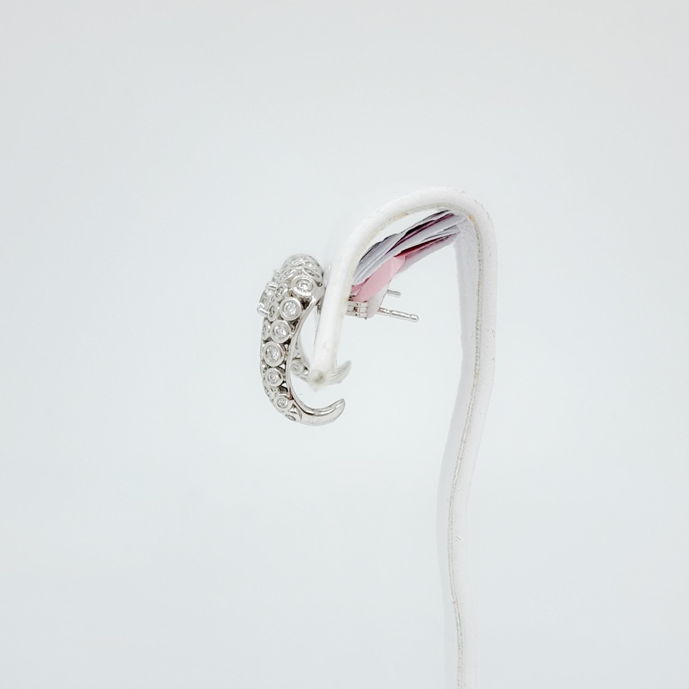 White Diamond Hook Shape Earrings in 14k White Gold For Sale 5