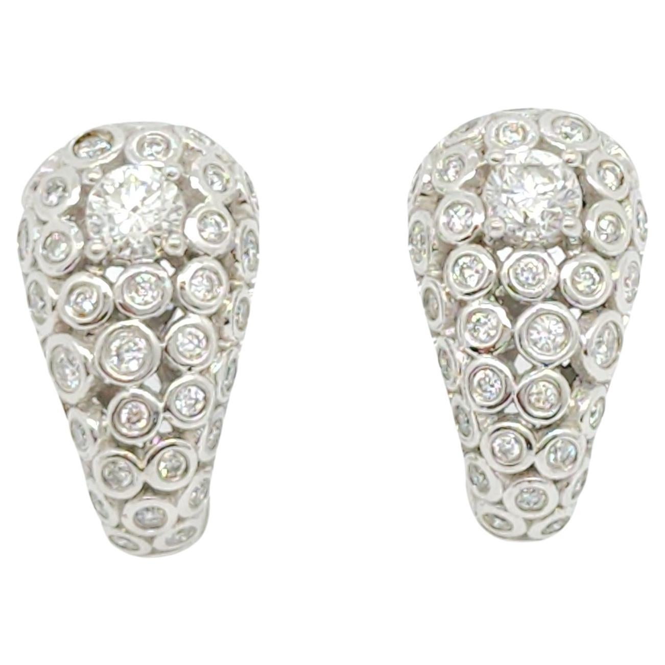 White Diamond Hook Shape Earrings in 14k White Gold For Sale