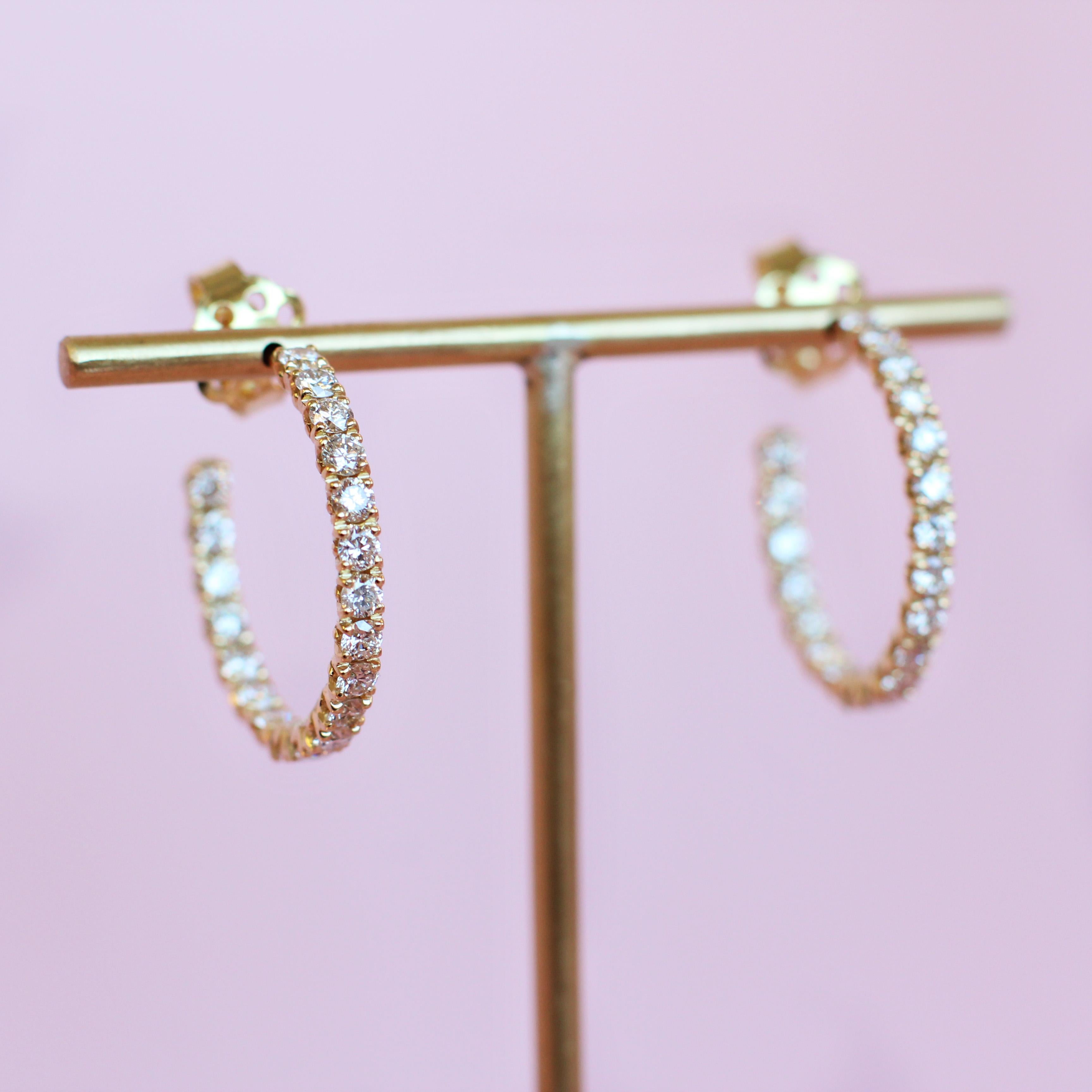 Contemporary White Diamond Hoop Earrings For Sale