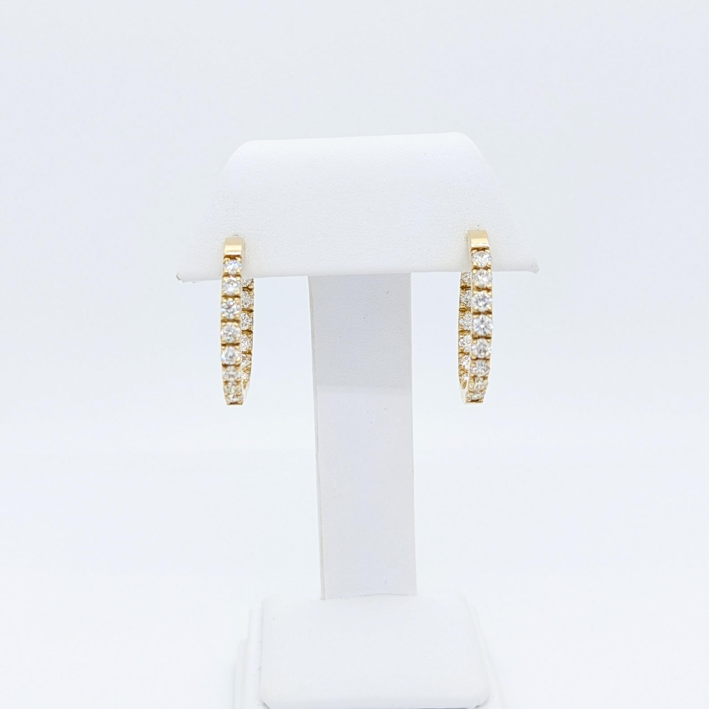 White Diamond Hoop Earrings in 14K Yellow Gold For Sale 1