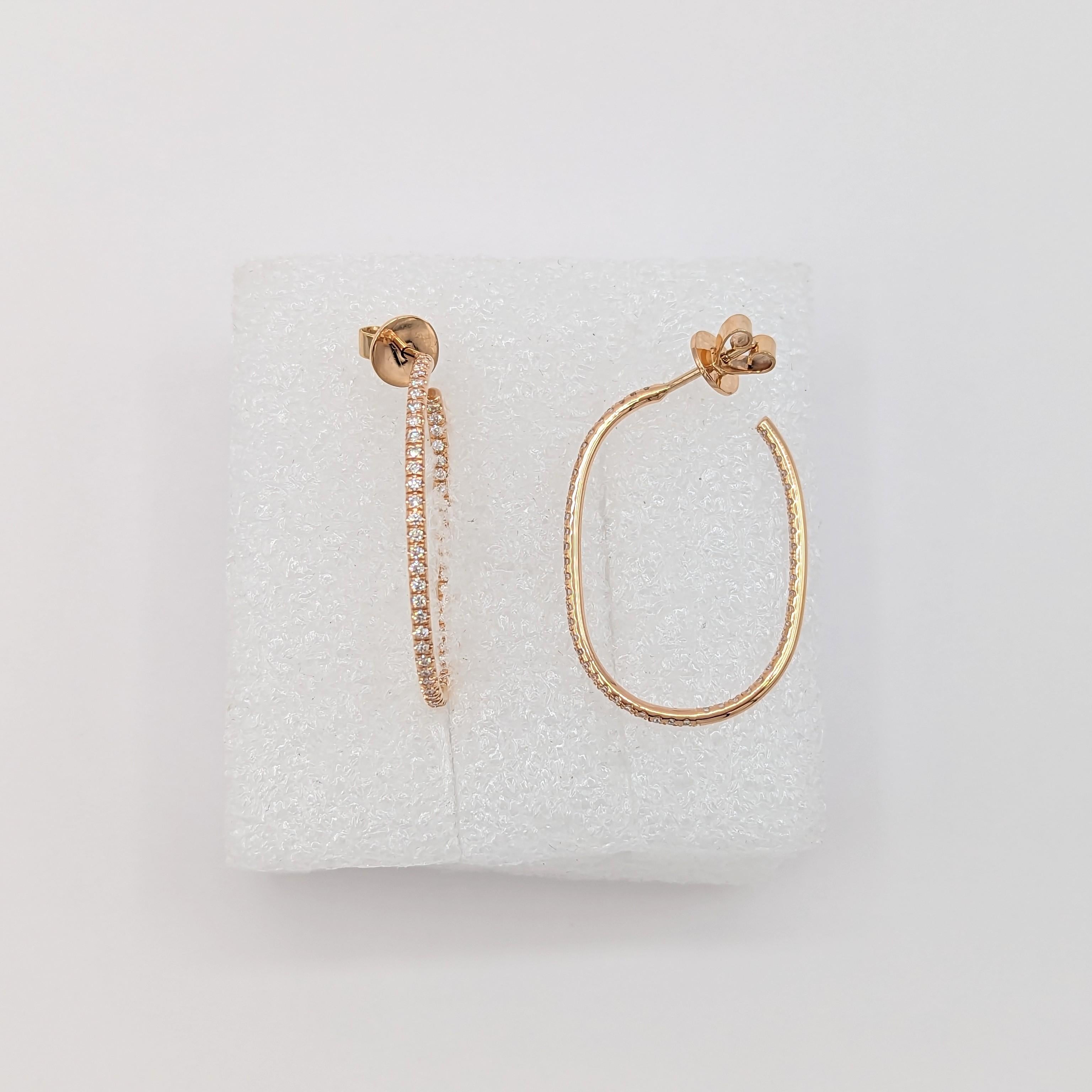 White Diamond Hoop Earrings in 18K Rose Gold In New Condition For Sale In Los Angeles, CA
