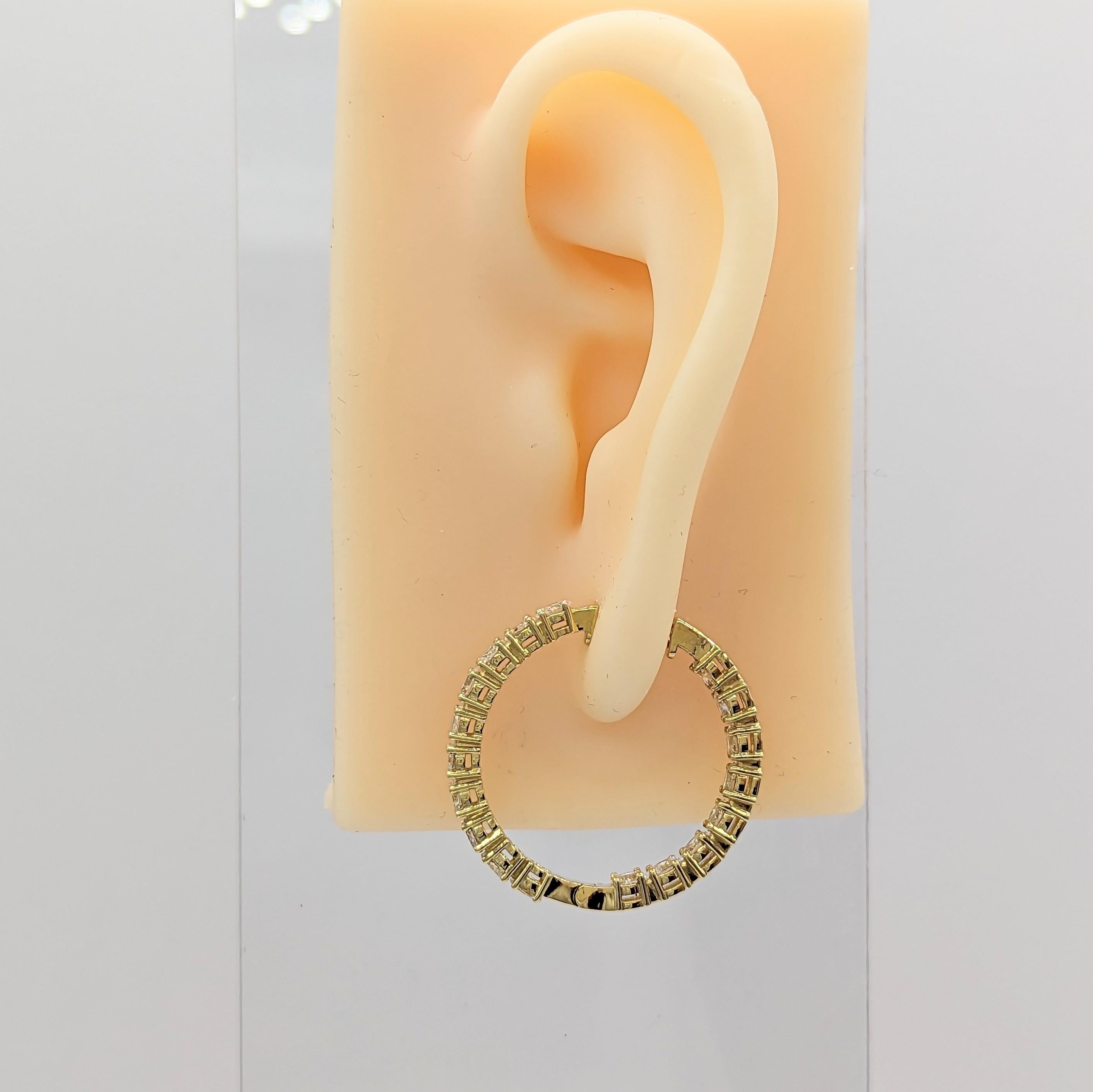 Oval Cut White Diamond Hoop Earrings in 18K Yellow Gold For Sale