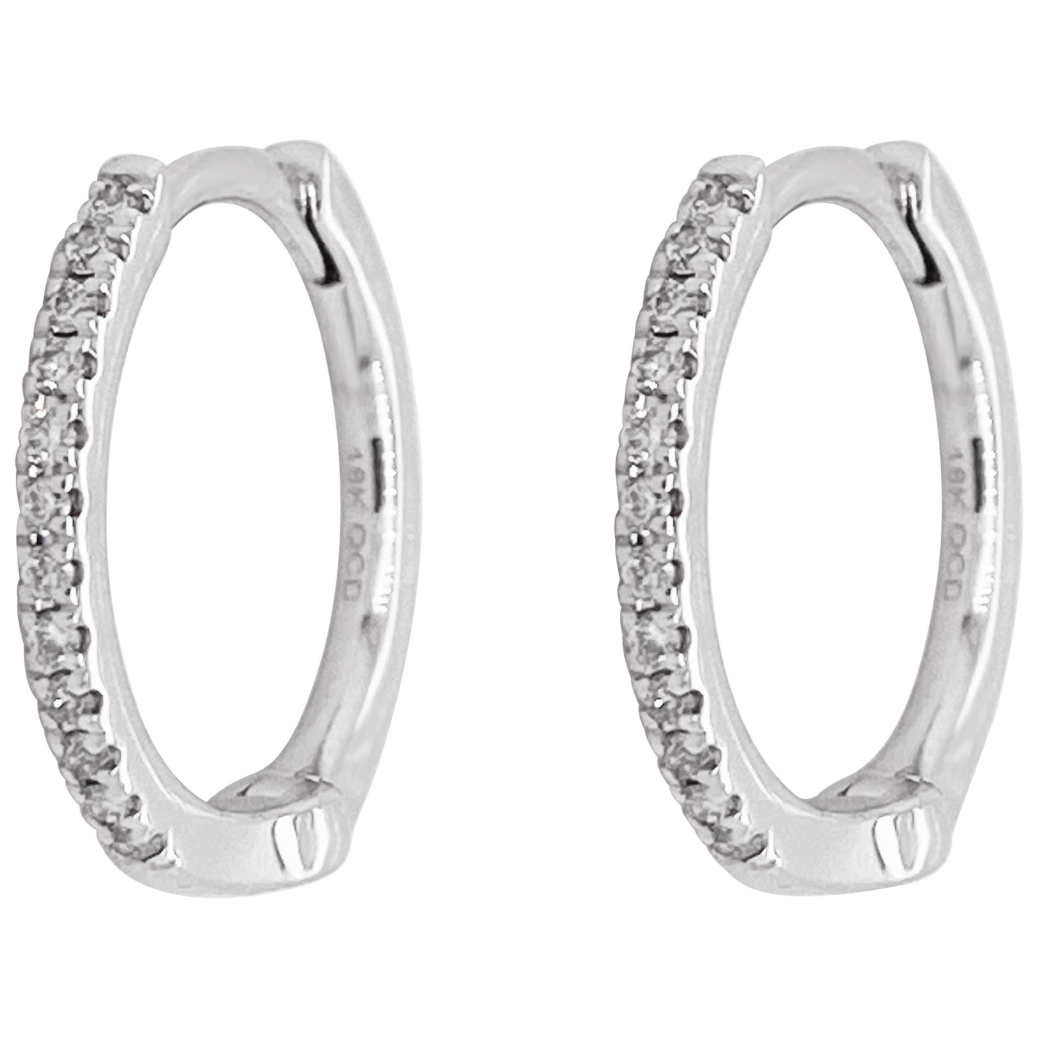 White Diamond Hoop Earrings, White Gold 18 Karat, 18 Karat, Small Hoops, Huggies For Sale