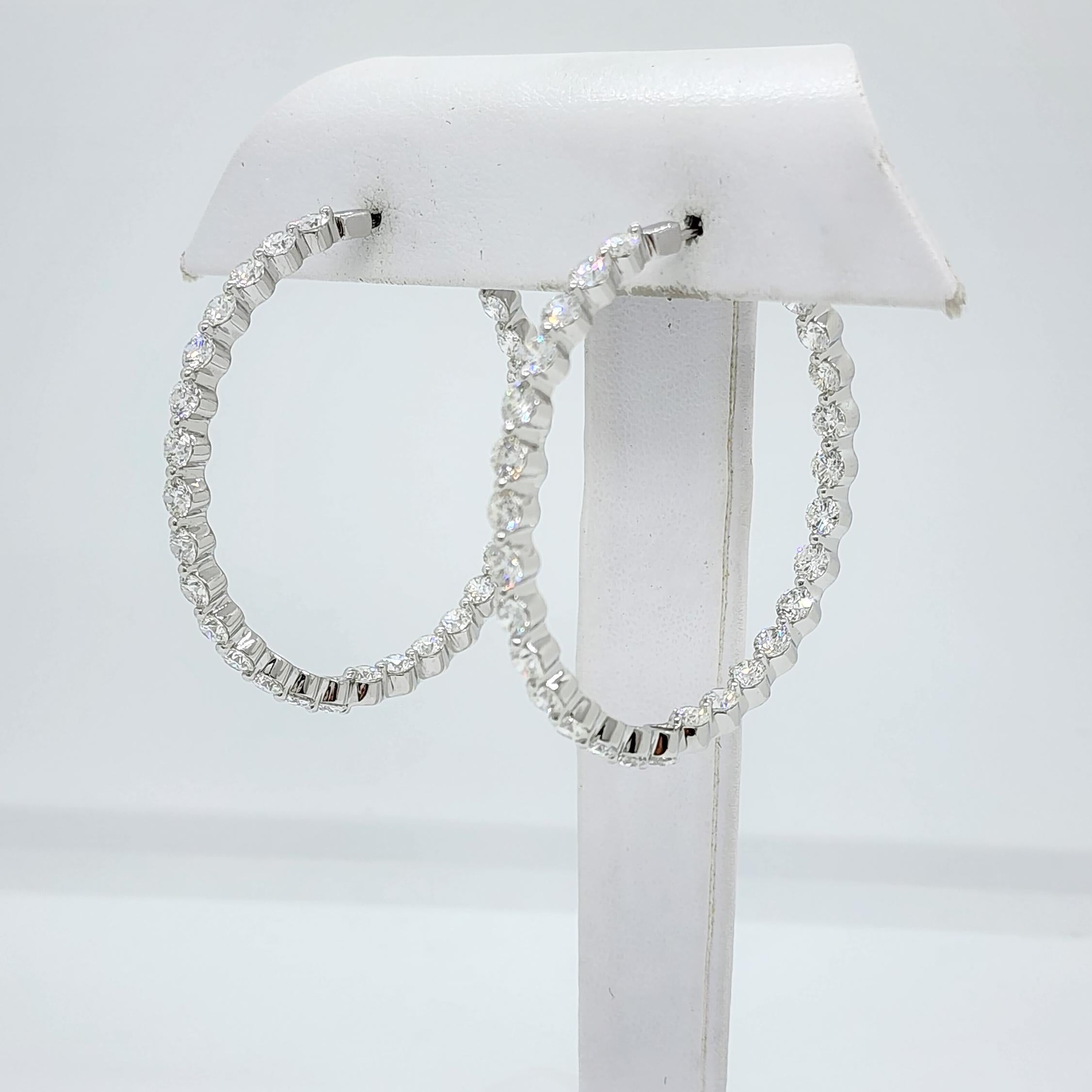 White Diamond Hoops in 18k White Gold For Sale 2