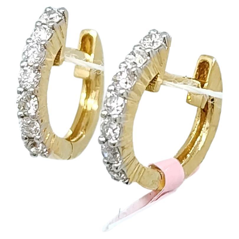 White Diamond Huggie Hoop Earrings in 14k Yellow Gold