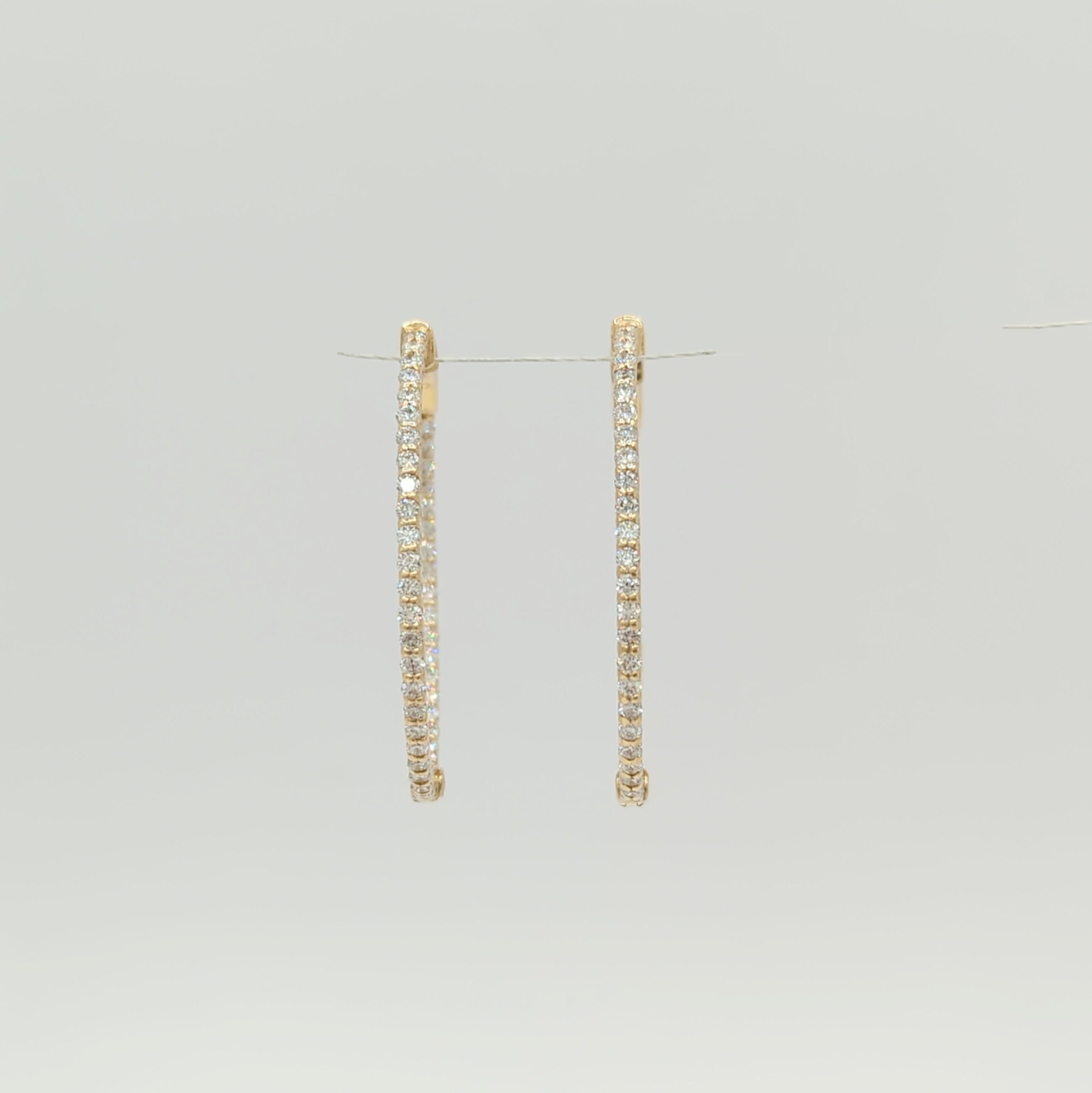 White Diamond In & Out Hoop Earrings in 14K Yellow Gold For Sale 1