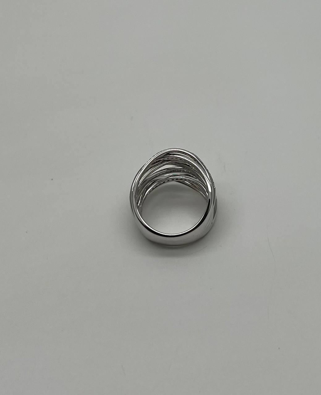 Mixed Cut White Diamond Intertwining Layer Wave Lines 14K White Gold Statement Full Ring For Sale