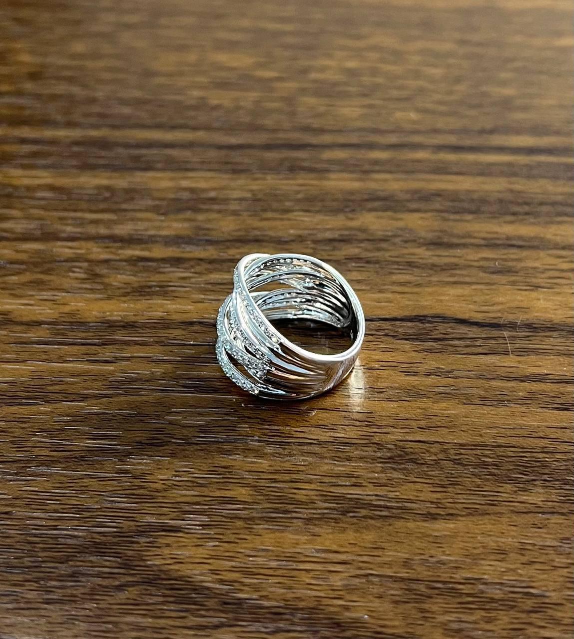 White Diamond Intertwining Layer Wave Lines 14K White Gold Statement Full Ring For Sale 1