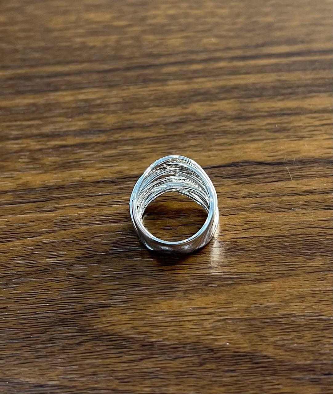 White Diamond Intertwining Layer Wave Lines 14K White Gold Statement Full Ring For Sale 2