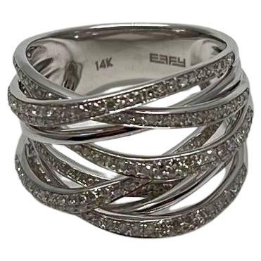 White Diamond Intertwining Layer Wave Lines 14K White Gold Statement Full Ring For Sale
