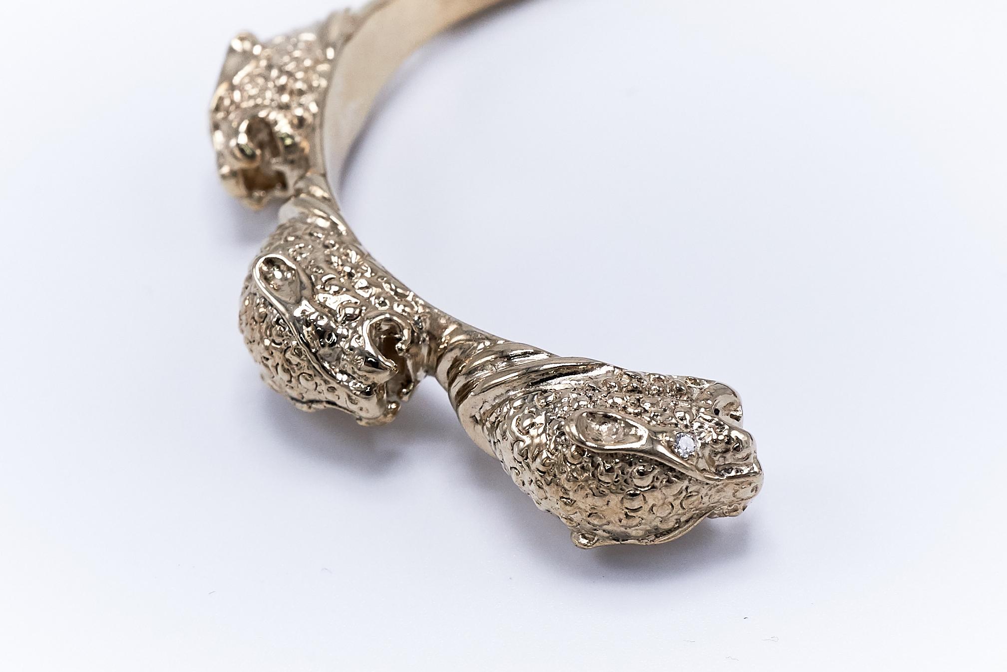 Brilliant Cut White Diamond Jaguar Bangle Bracelet Animal Jewelry Cuff Gold Vermeil For Sale