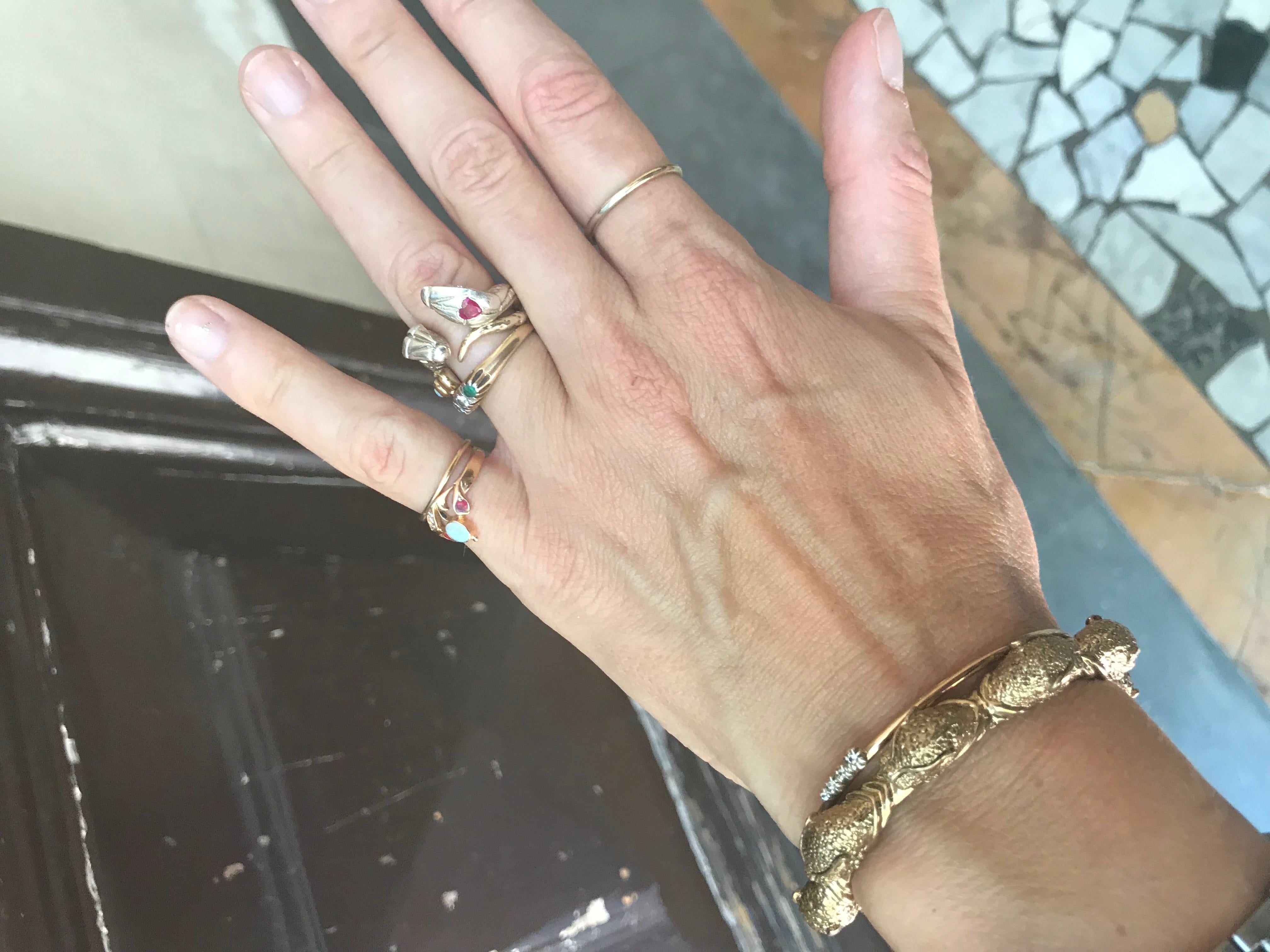 White Diamond Jaguar Bangle Bracelet Animal Jewelry Cuff Gold Vermeil In New Condition For Sale In Los Angeles, CA