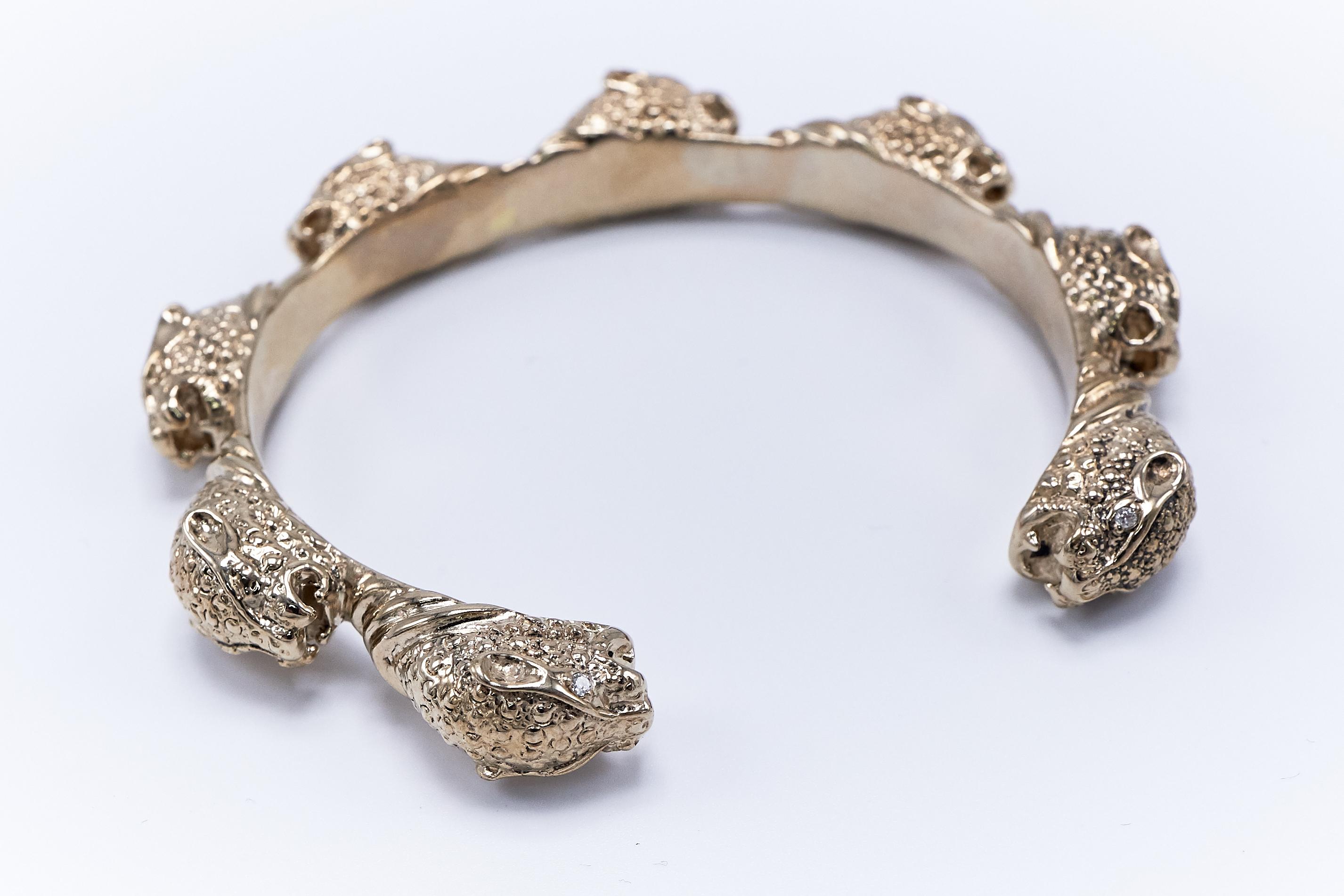 White Diamond Jaguar Bangle Bracelet Animal Jewelry Cuff Gold Vermeil In New Condition For Sale In Los Angeles, CA