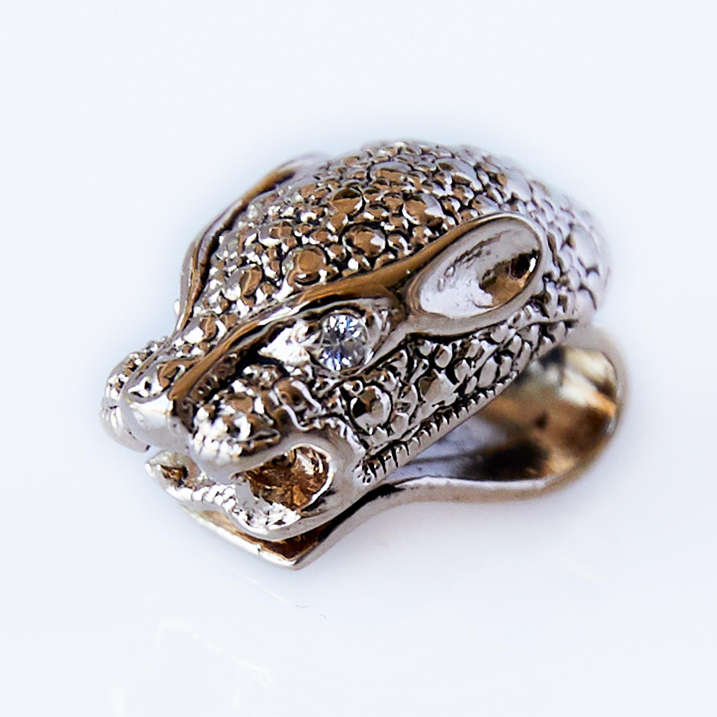Contemporary White Diamond Jaguar Earring Clip-On Statement Animal Earrings Bronze J Dauphin For Sale