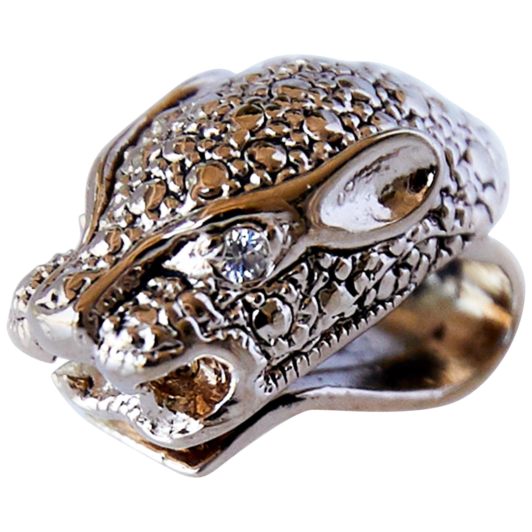 White Diamond Jaguar Earring Clip-On Statement Animal Earrings Bronze J Dauphin