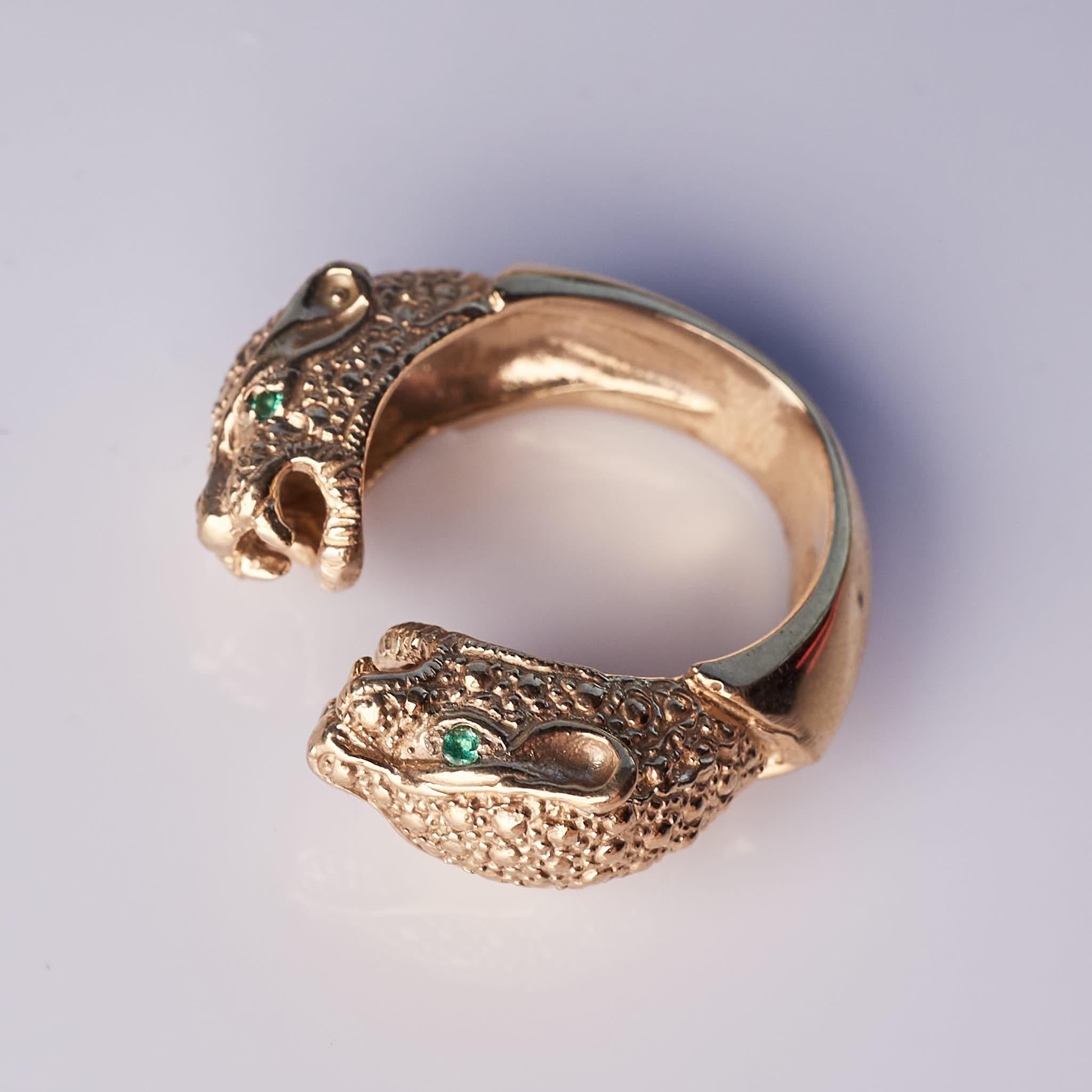 White Diamond Jaguar Panther Ring Bronze Animal Jewelry J Dauphin For Sale 3