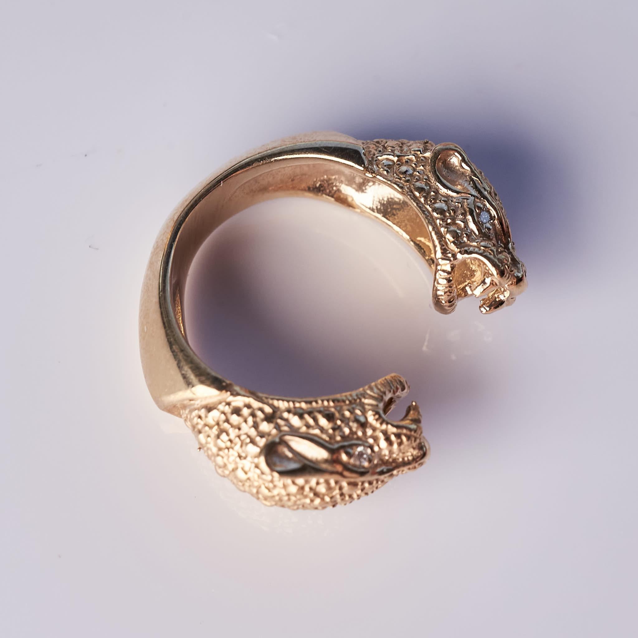 White Diamond Jaguar Panther Ring Bronze Animal Jewelry J Dauphin In New Condition For Sale In Los Angeles, CA