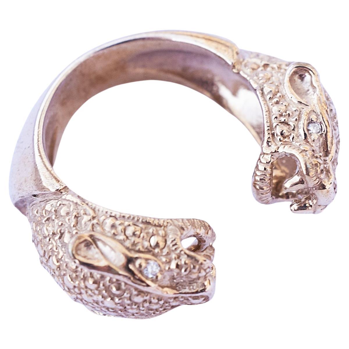 White Diamond Jaguar Panther Ring Bronze Animal Jewelry J Dauphin For Sale