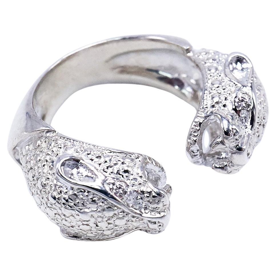 Anillo Jaguar Diamante Blanco Joyería Animal Oro Blanco Anillo Cóctel J Dauphin