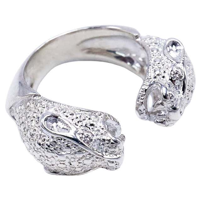 White Diamond Jaguar Ring White Gold Animal Ring For Sale at 1stDibs