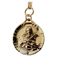 Chaîne collier pendentif médaille Joan of Arc en diamants blancs