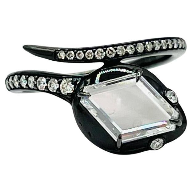White Diamond Kite Shape Serpent Ring in 18K Gold & Black Rhodium For Sale