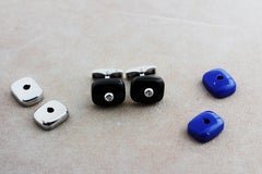 austauschbare Silber-Manschettenknöpfe mit weißen Diamanten, Lapislazuli und Onyx