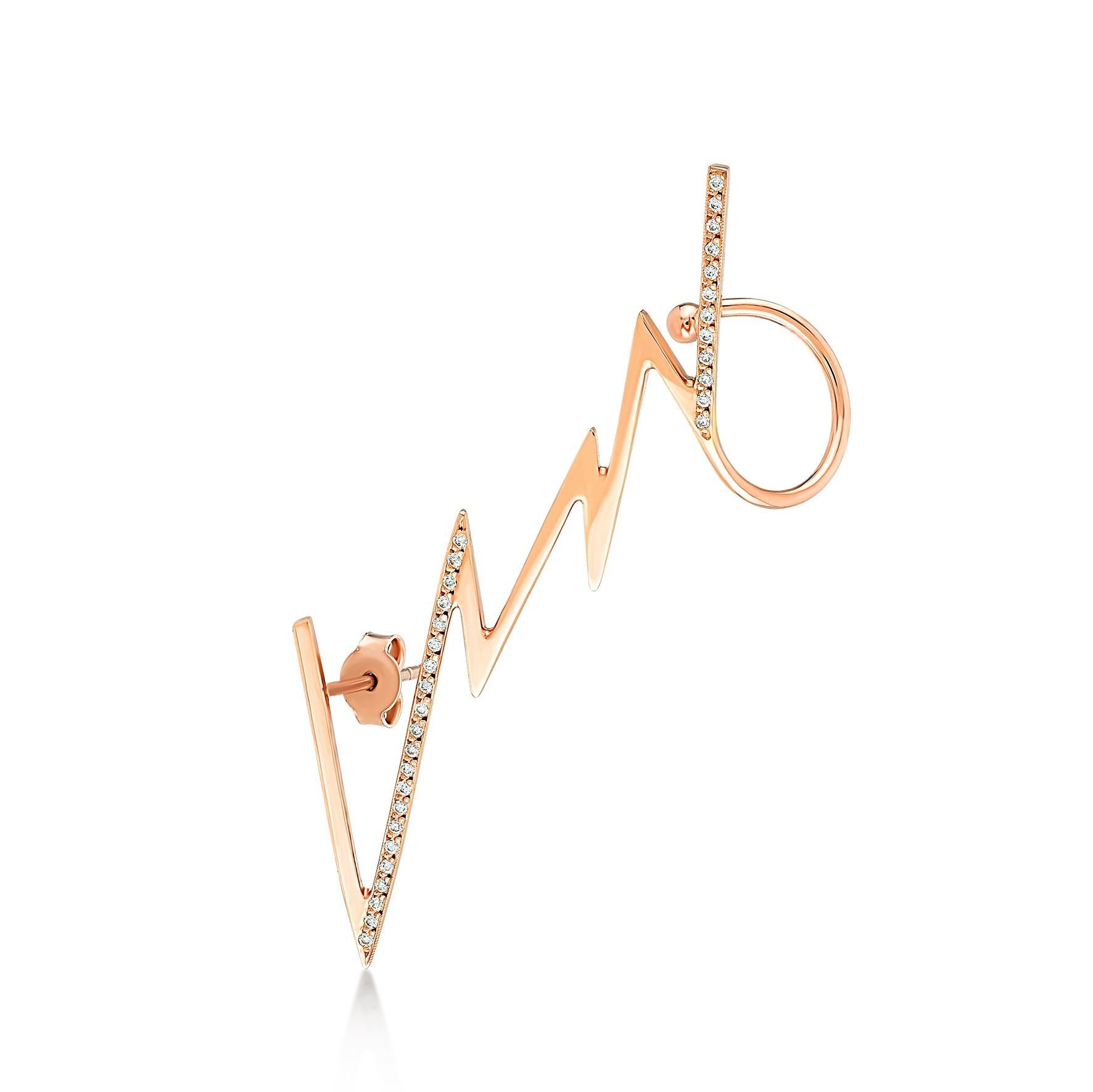 The Thunder Collection represents the power within yourself as the lightning design has always had a deep and strong meaning in history and legends. 

White diamond lightning ear cuff (single) in 14k rose gold by selda jewellery

Additional