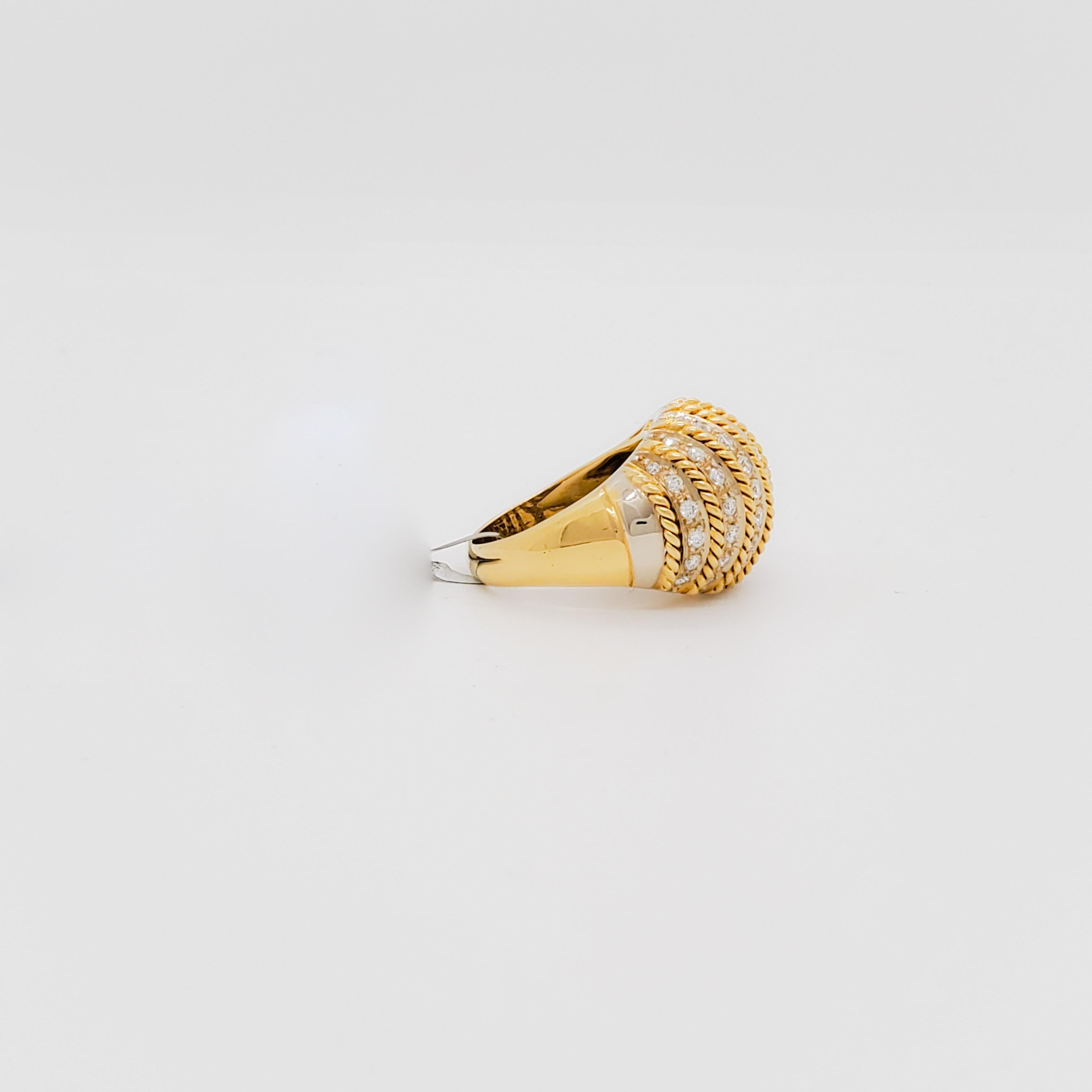 White Diamond Linear Dome Shape Cocktail Ring in 18k Yellow Gold For Sale 2