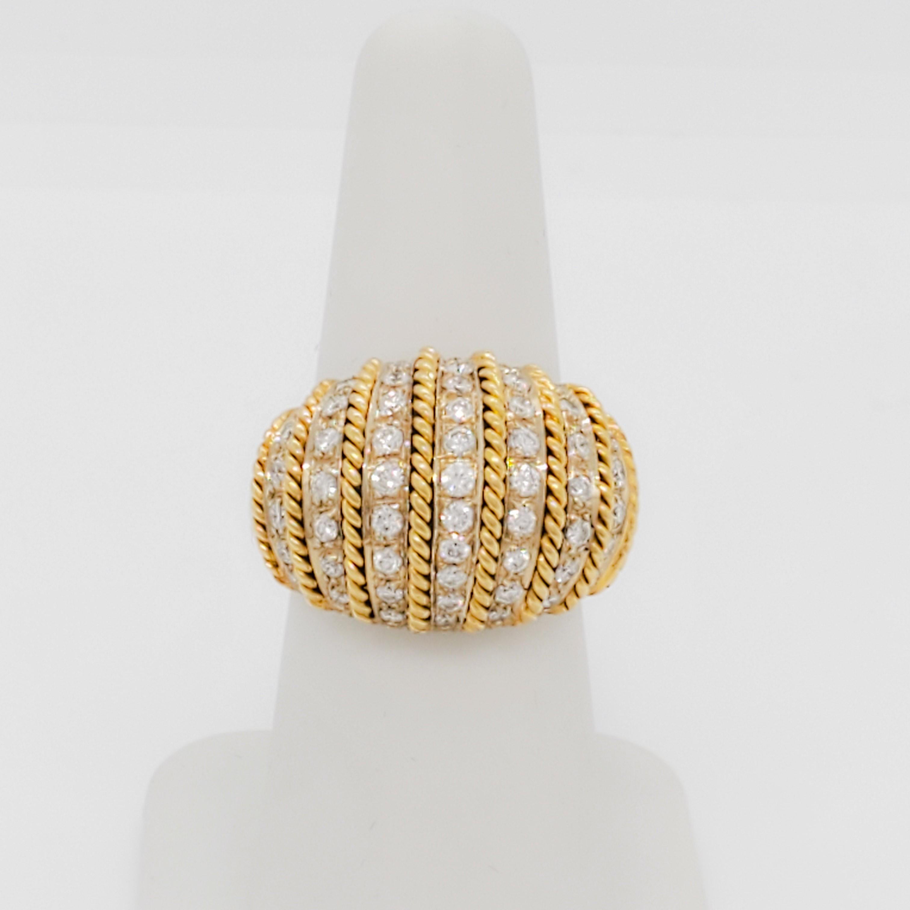 Weißer Diamant Linear Dome Form Cocktail Ring in 18k Gelbgold für Damen oder Herren im Angebot
