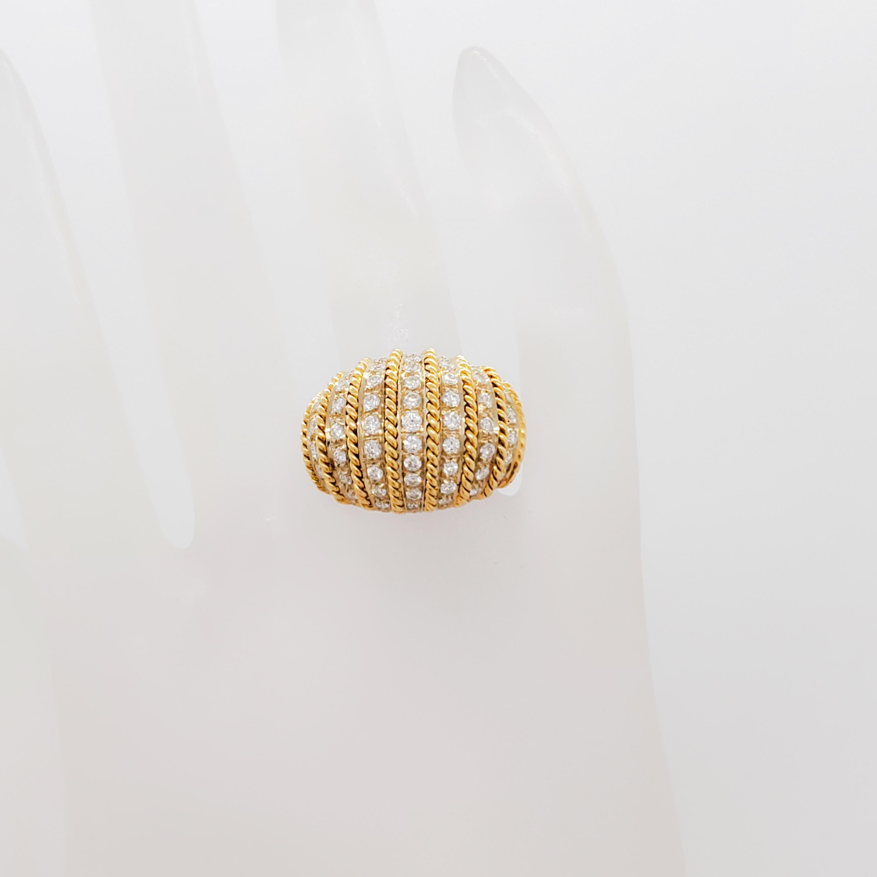 White Diamond Linear Dome Shape Cocktail Ring in 18k Yellow Gold In New Condition For Sale In Los Angeles, CA