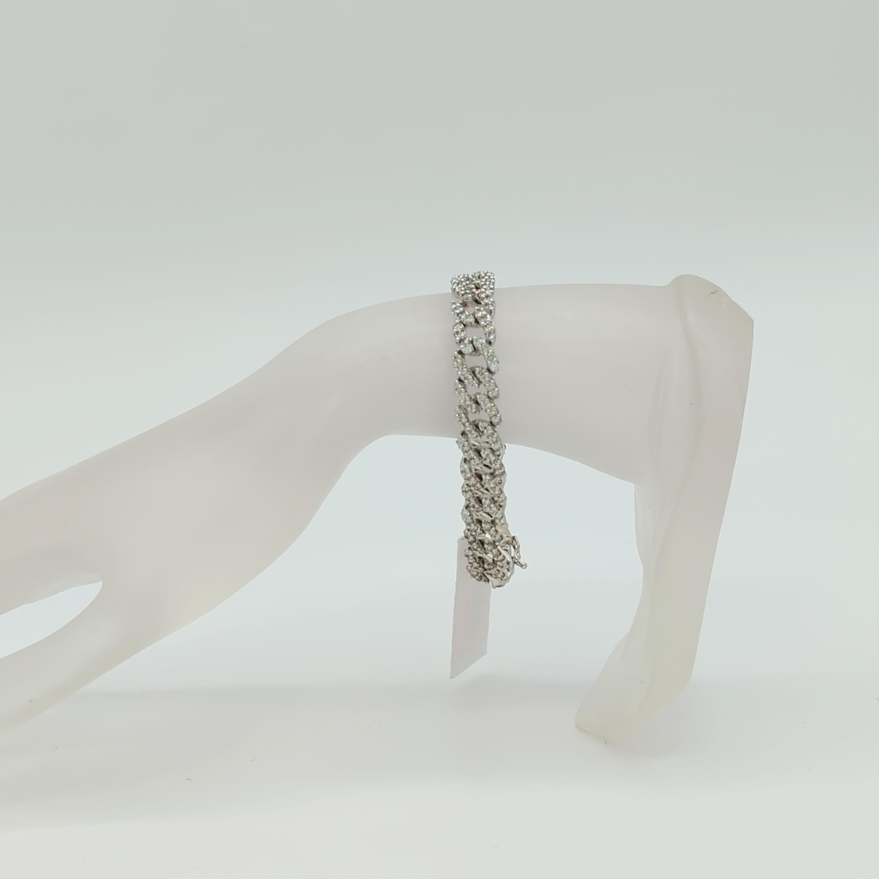 Round Cut White Diamond Link Bracelet in 14K White Gold For Sale