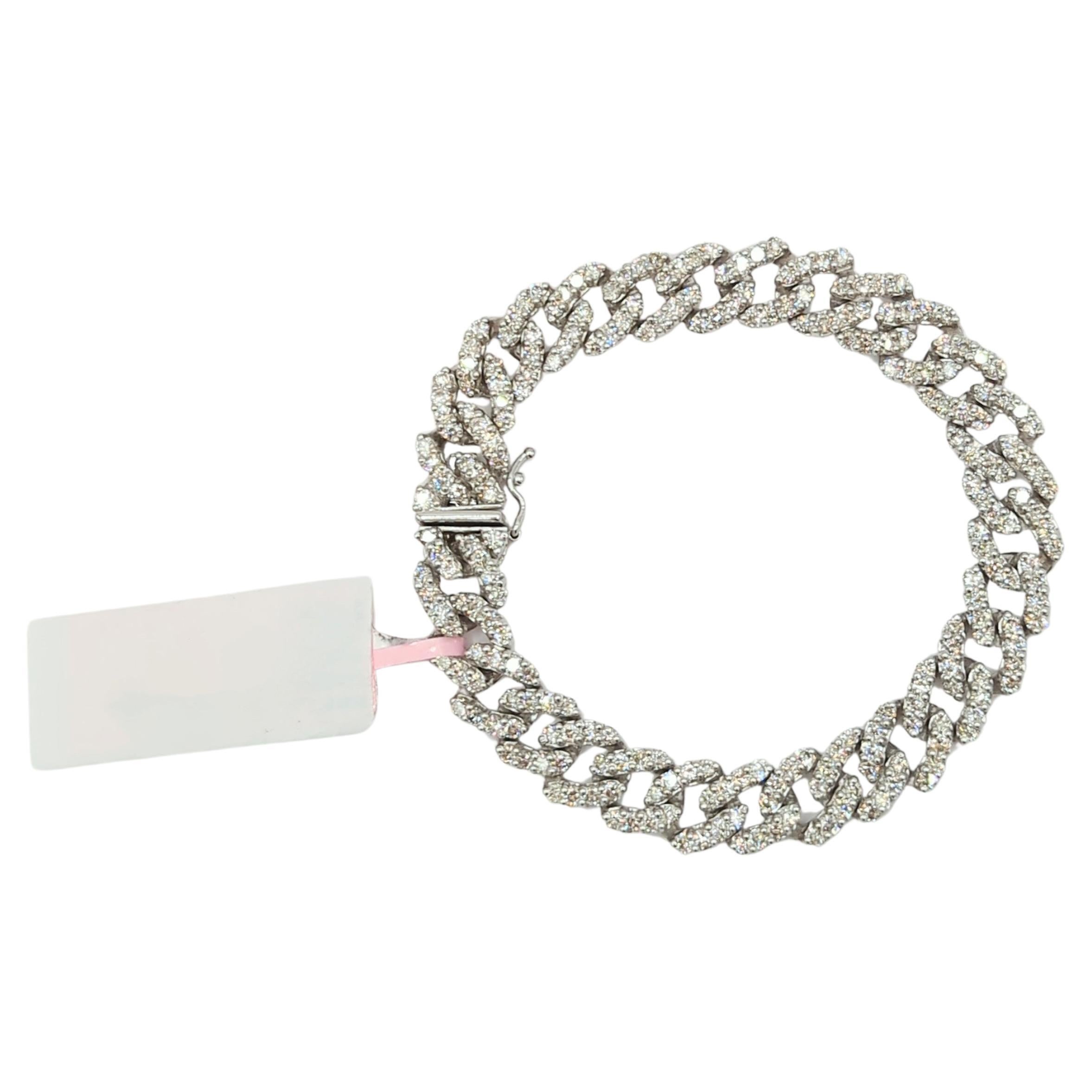 White Diamond Link Bracelet in 14K White Gold For Sale