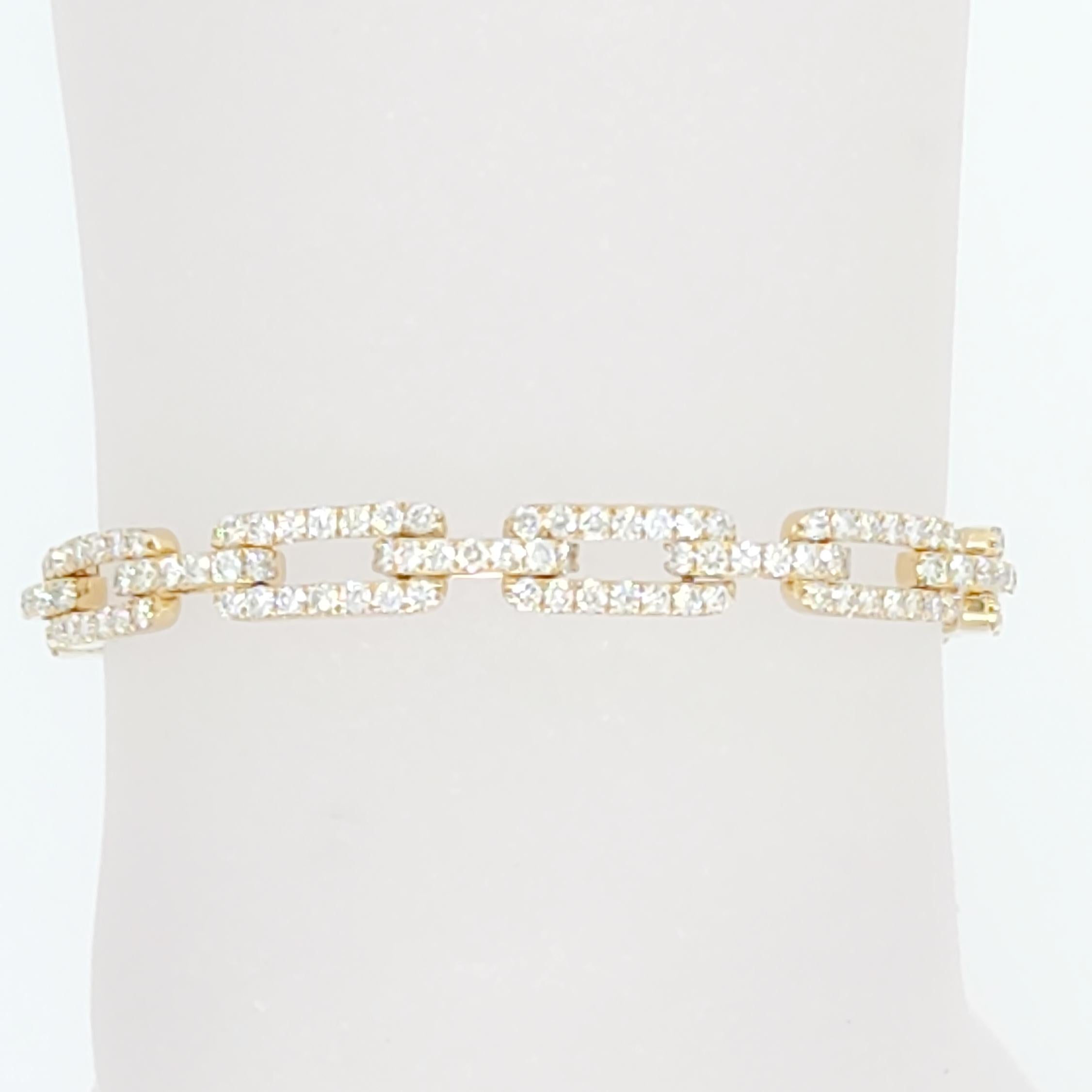 Women's or Men's White Diamond Link Bracelet in 14k Yellow Gold