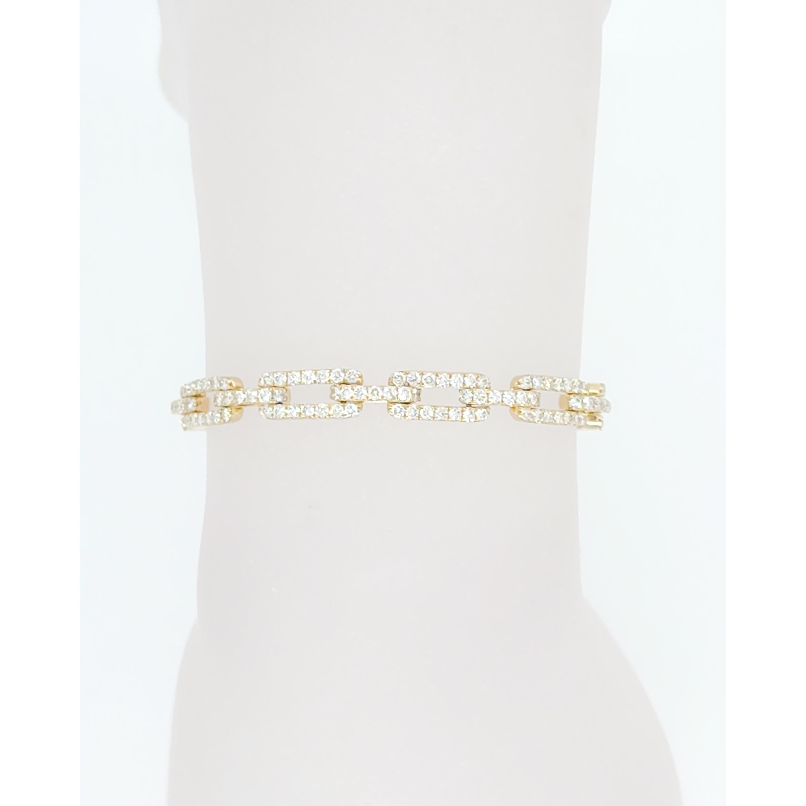 White Diamond Link Bracelet in 14k Yellow Gold 1
