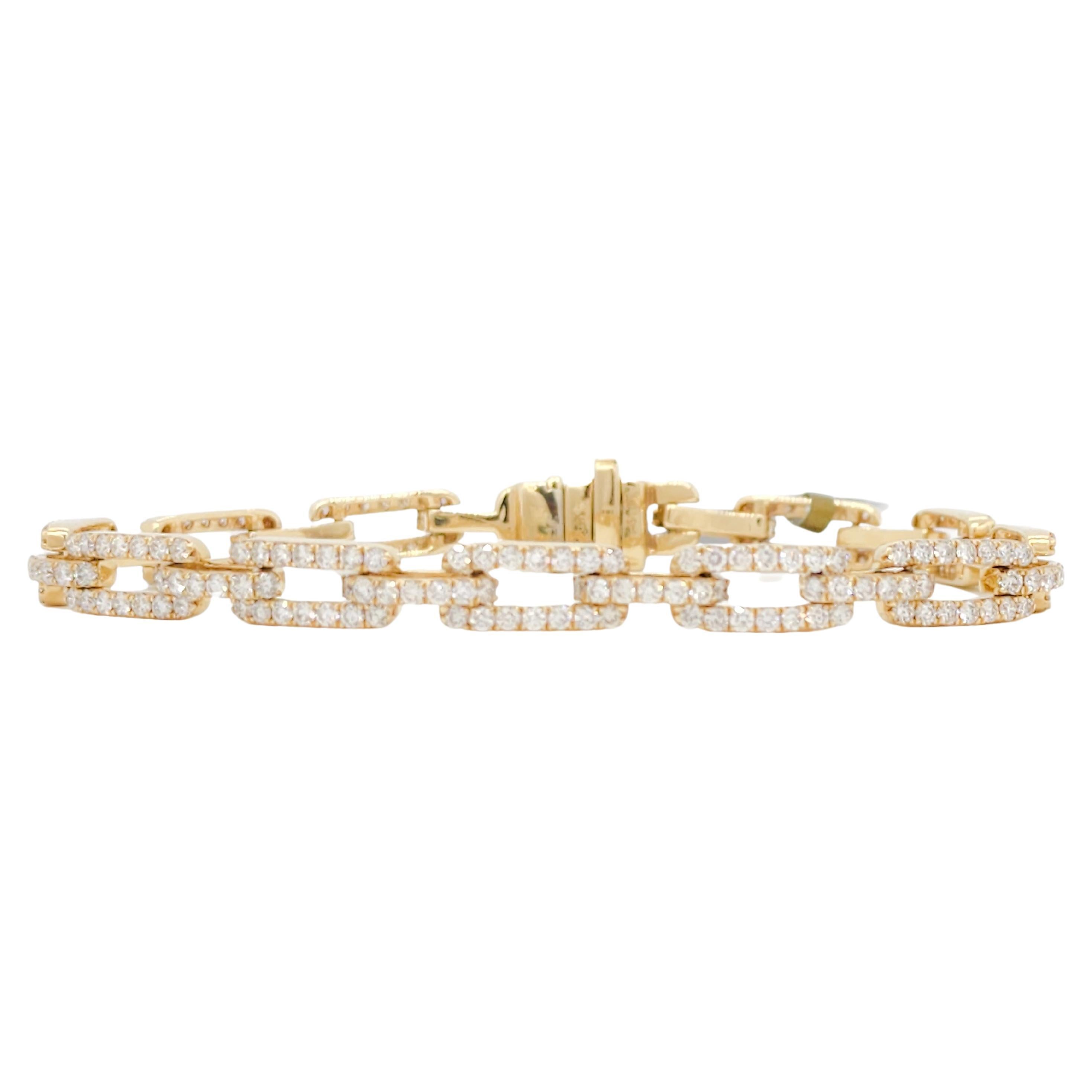 White Diamond Link Bracelet in 14k Yellow Gold