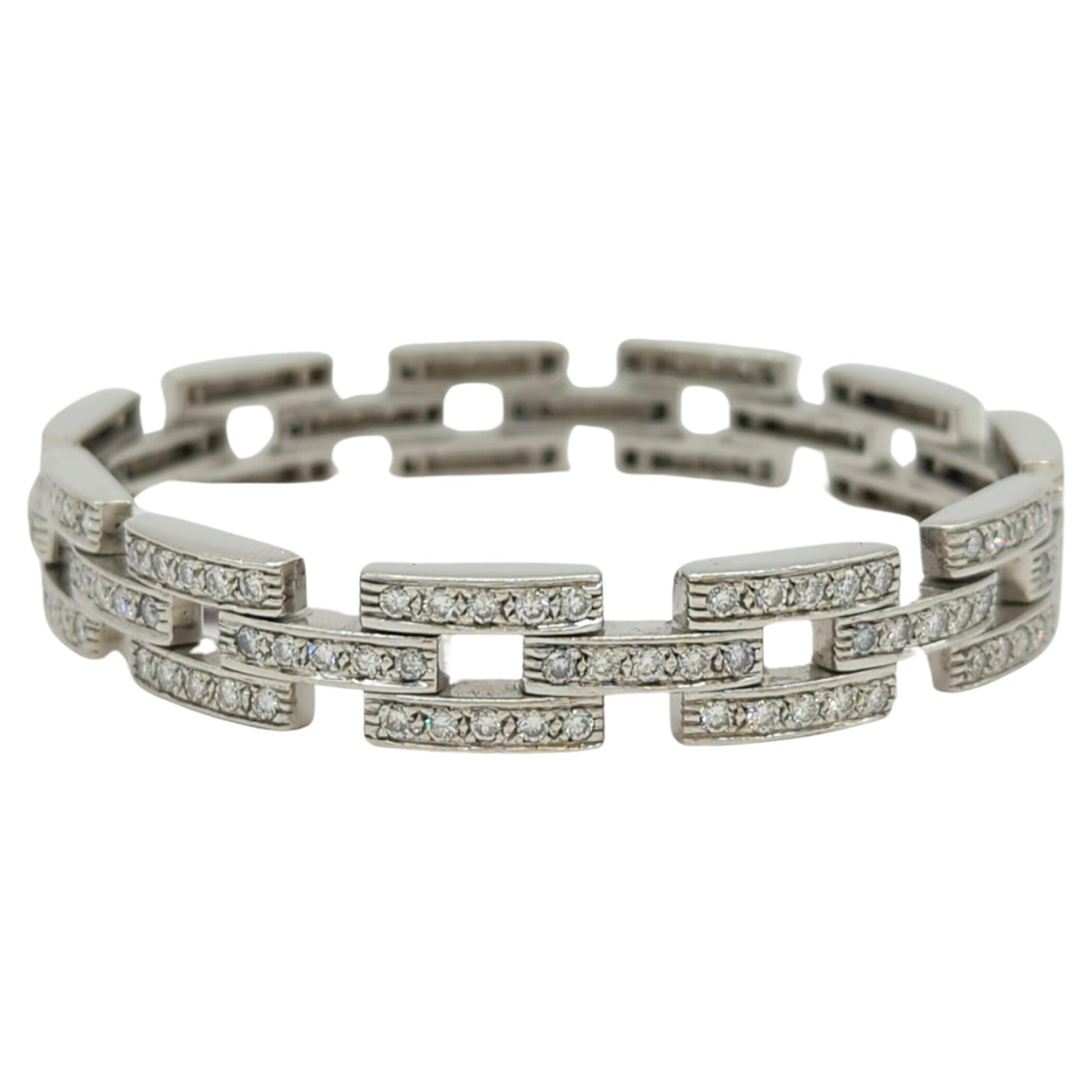 White Diamond Link Bracelet in Platinum For Sale