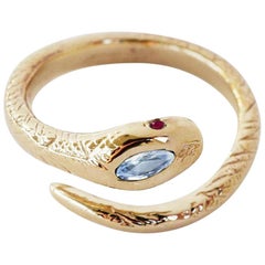 White Diamond Ruby Gold Snake Ring Victorian Style Cocktail Ring J Dauphin