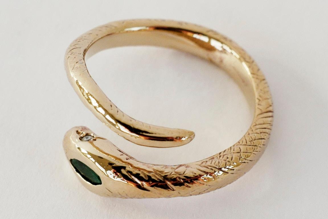 Women's White Diamond Gold Snake Ring For Sale