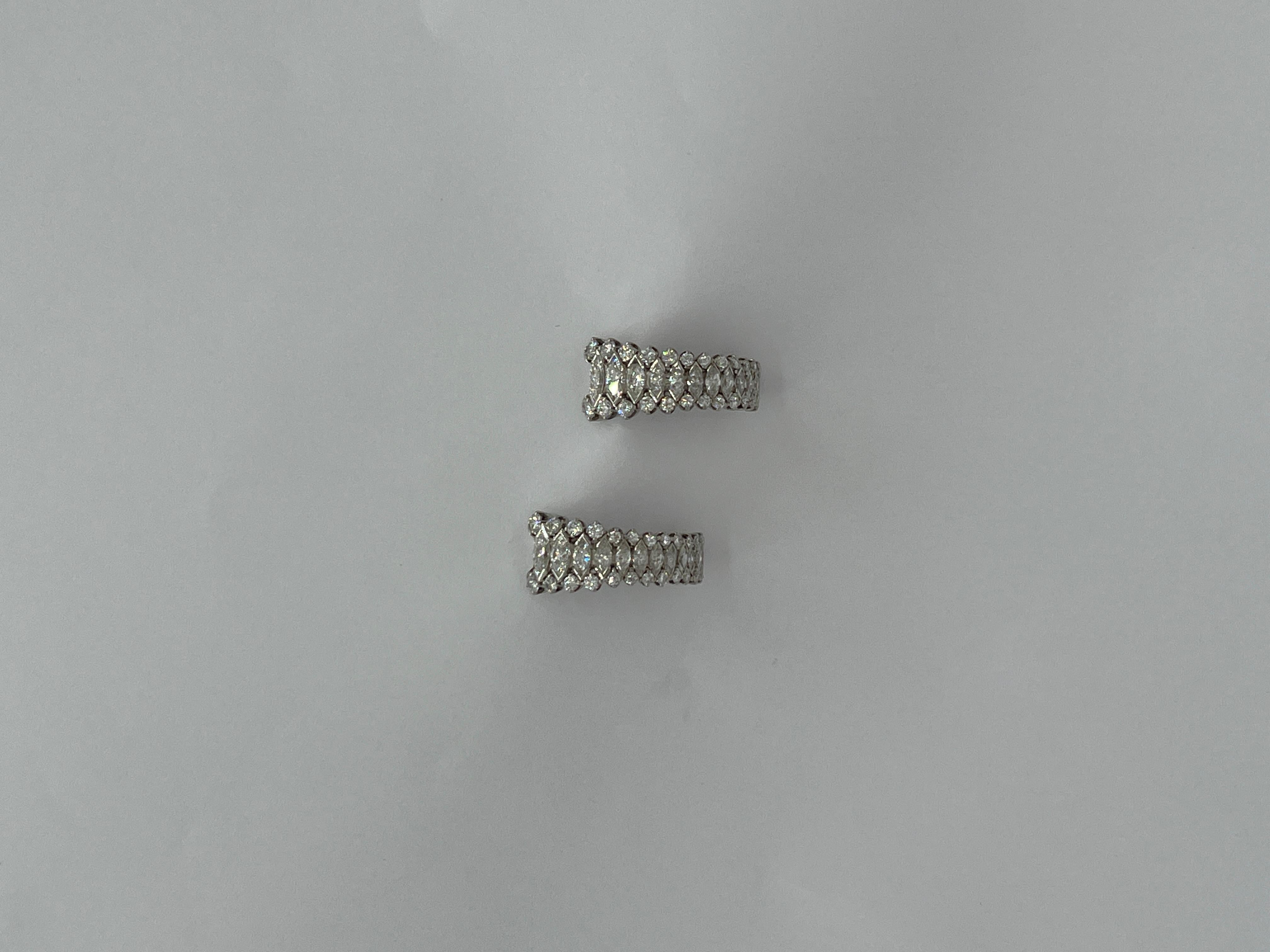White Diamond Marquise and Round 3 Row Half Hoop Earrings in Platinum In New Condition For Sale In Los Angeles, CA
