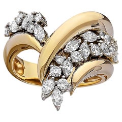 Marquise and Round Cut Diamond Ring in 18K Rose Gold Total of 1.17 Carat