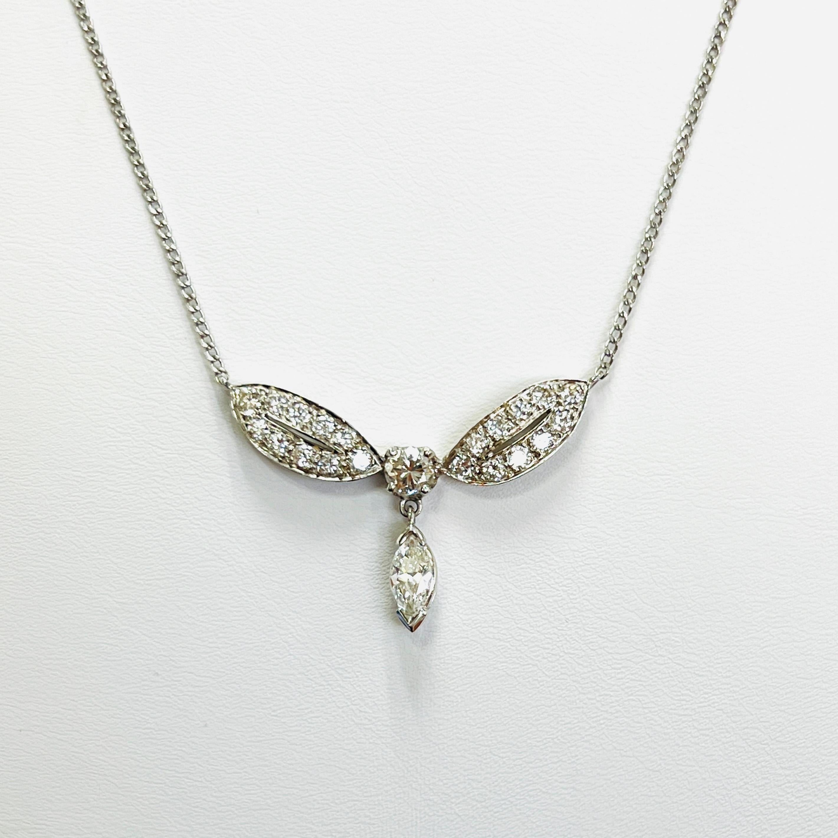 Weiße Marquise und runde Diamanten Halskette aus 14K Weißgold für Damen oder Herren im Angebot