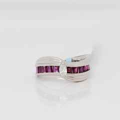 Bague marquise et rubis baguette en platine
