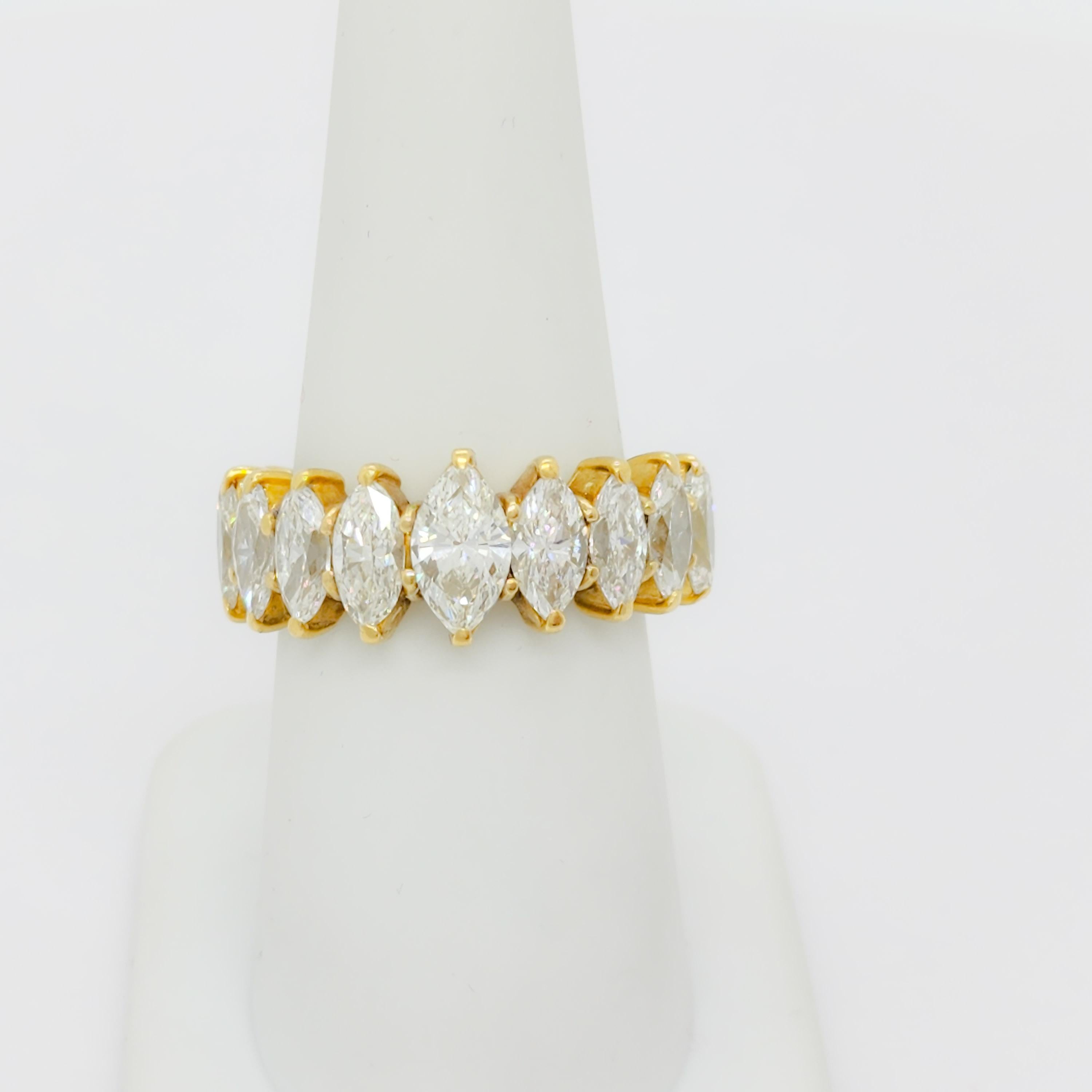 White Diamond Marquise Band Ring in 18k Yellow Gold For Sale 2