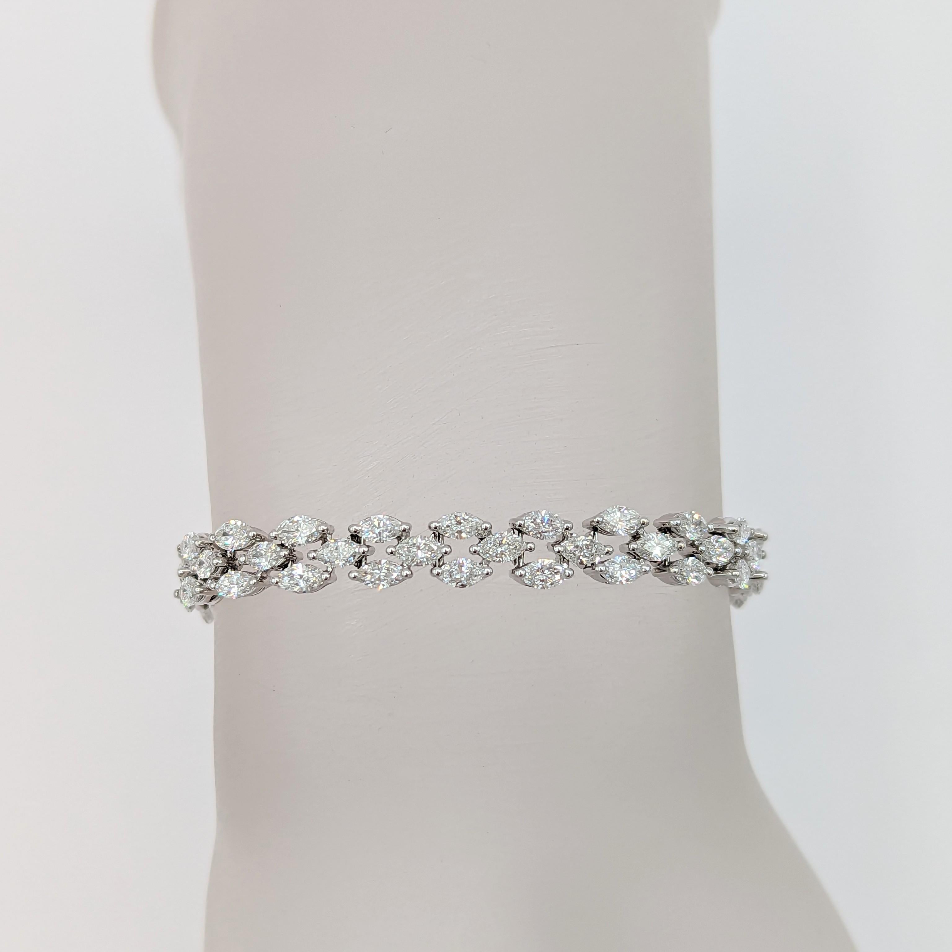 Magnifiques pierres marquises en diamant blanc de 7,60 ct. faites à la main en or blanc 14k.  Ce bracelet est simple mais tellement classe et différent du bracelet de tennis à diamants ronds habituel.  La longueur est de 7