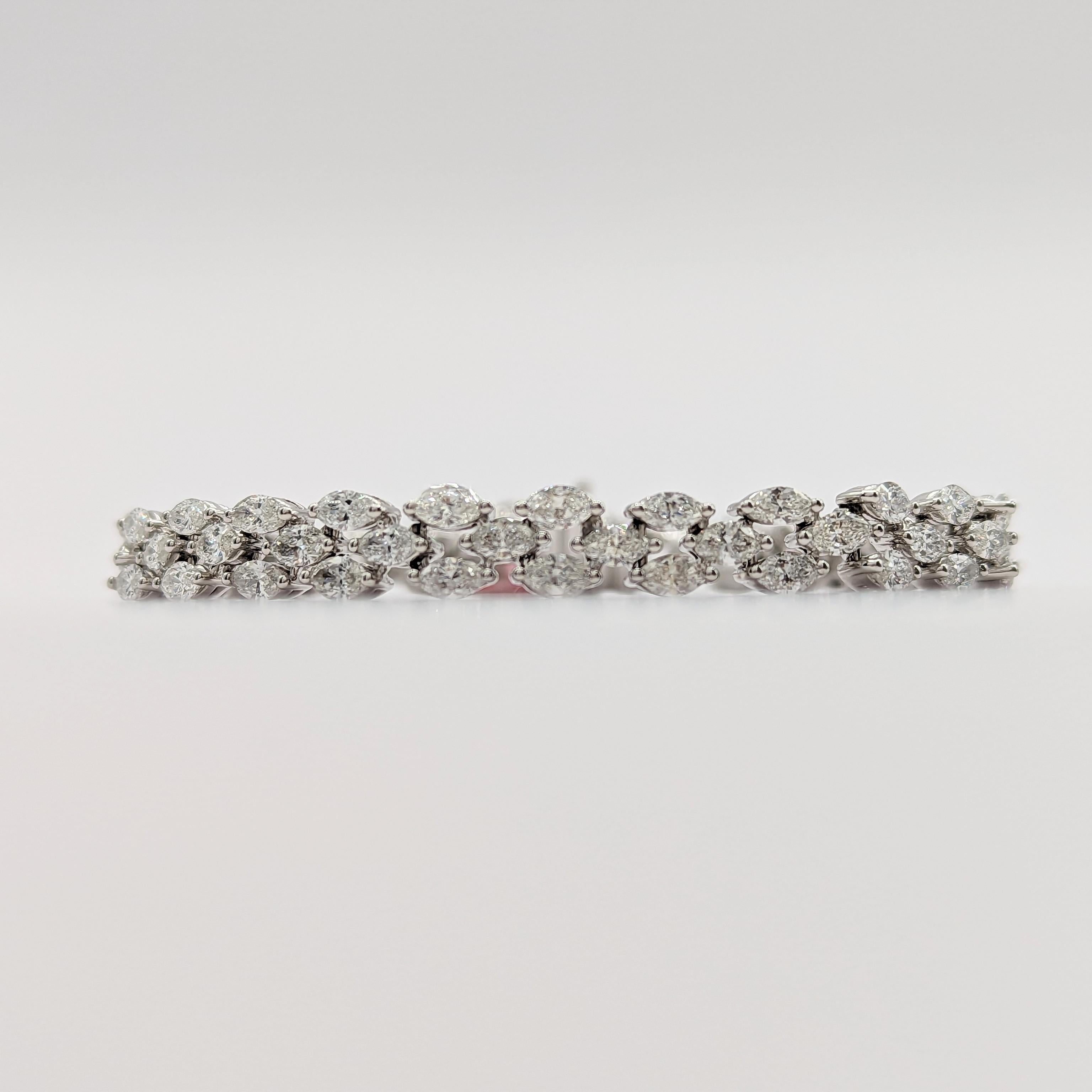 Women's or Men's White Diamond Marquise Bracelet in 14K White Gold For Sale