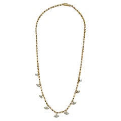 White Diamond Marquise Dangle Necklace in 14K Yellow Gold