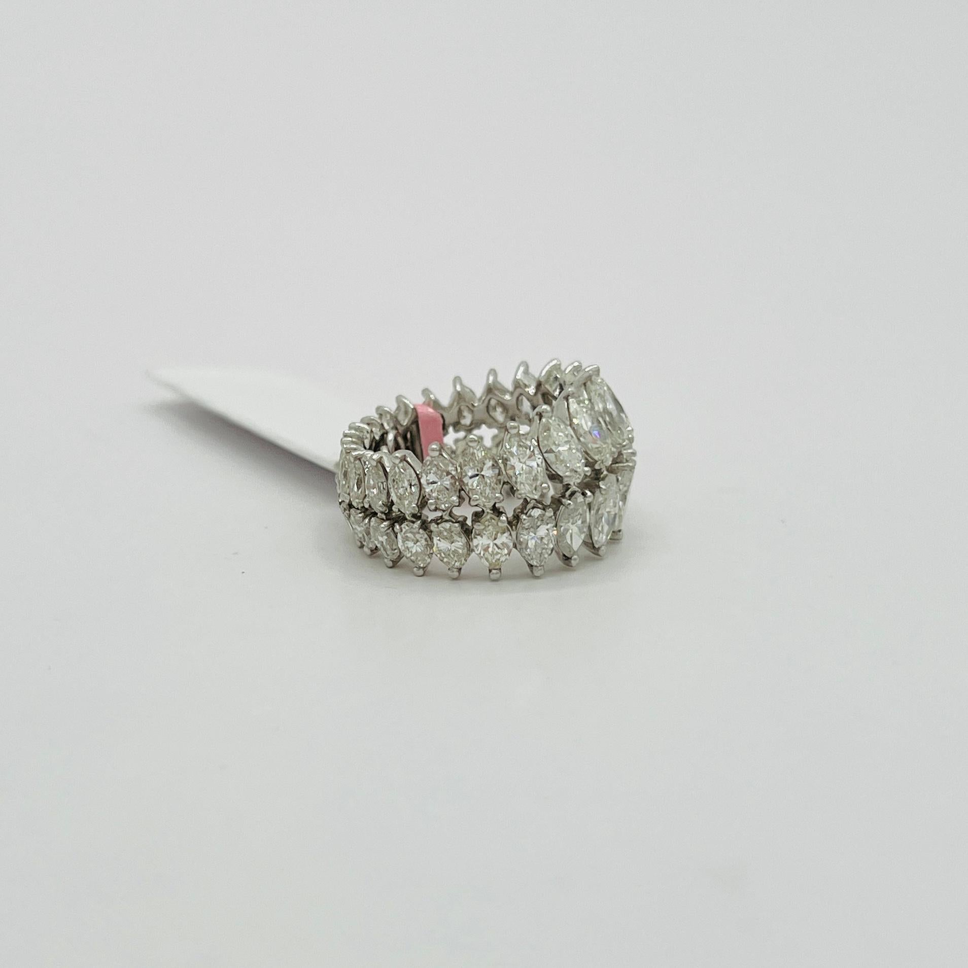 White Diamond Marquise Double Row Eternity Band Ring in Platinum In New Condition For Sale In Los Angeles, CA